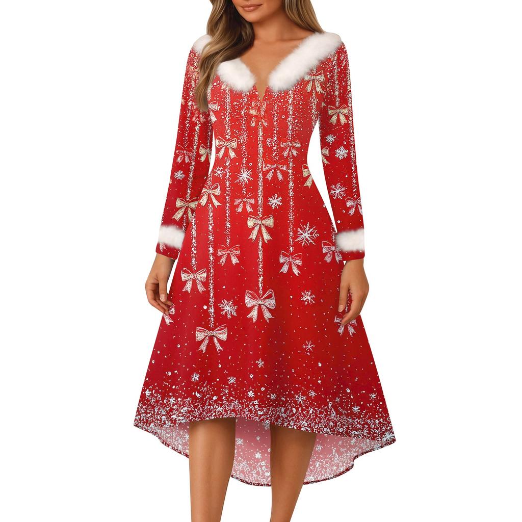 Рождественские платья с принтом для женщин, винтажное рождественское платье миди, повседневные платья, коктейльное платье, вечерние праздничные платья