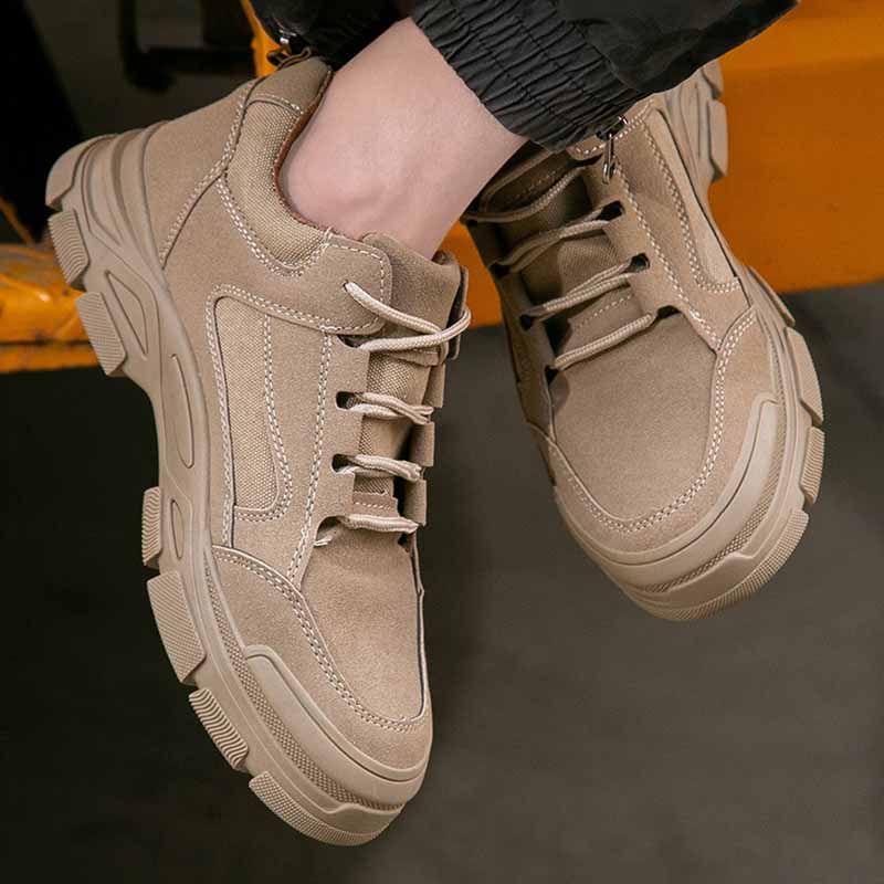 Oulylan Male Non Skid Safety Shoes Puncture-proof Lace Up Work Boots Steel Toe Anti-smash Sneakers Male Cowhide Labor Footwear