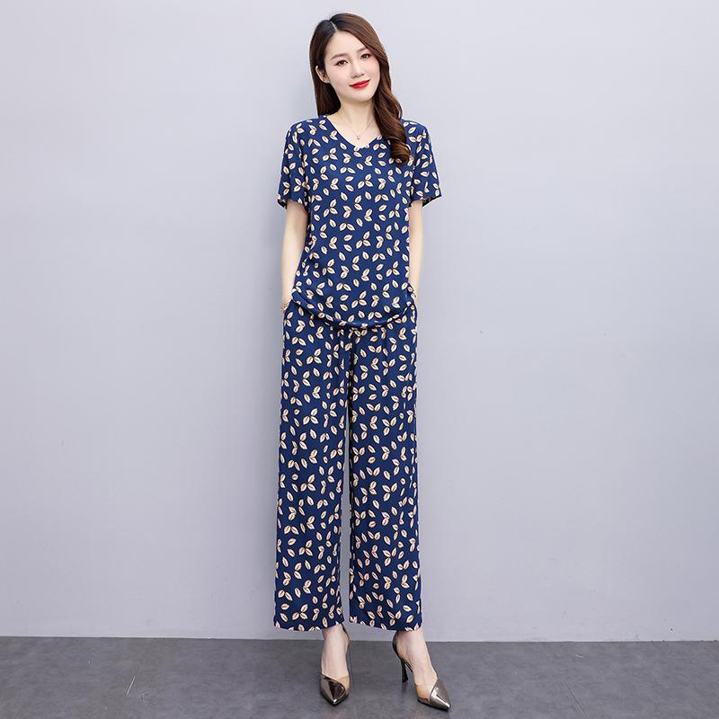 Women Pant Sets Casual Summer 2 Piece Sets Women Elegant Loose Wide Leg Pants and Short Sleeve Blouse