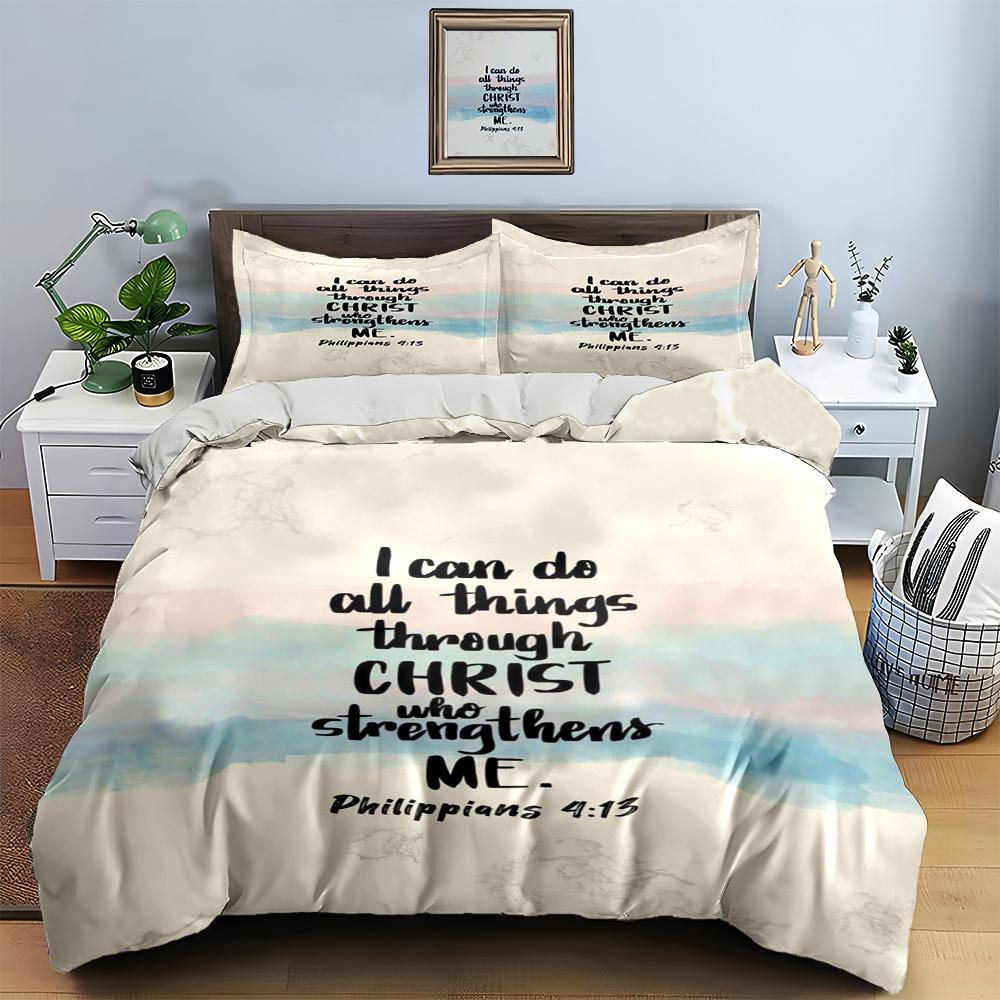 Inspirational scripture text Bedding Duvet cover sets Duvet covers Pillowcases gifts (1 * Duvet Cover 2 * Pillowcases, without duvet insert)