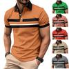 New Men's Casual Polo Shirt with Collar and Buttons Versatile Business Digital Stripe Print Top