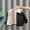 Boys' Plush Leather Jacket - 2024 Autumn/Winter Thickened Cotton-Padded Coat