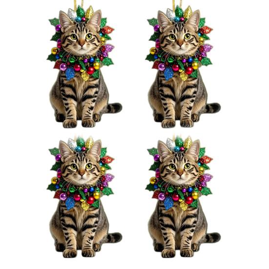 Милый Кот Подвеска-шарм для зеркала заднего вида автомобиля Плоский 2D акриловый котенок Рождественское украшение для елки Подвеска для интерьера автомобиля на Рождество для дома, окна, рюкзака