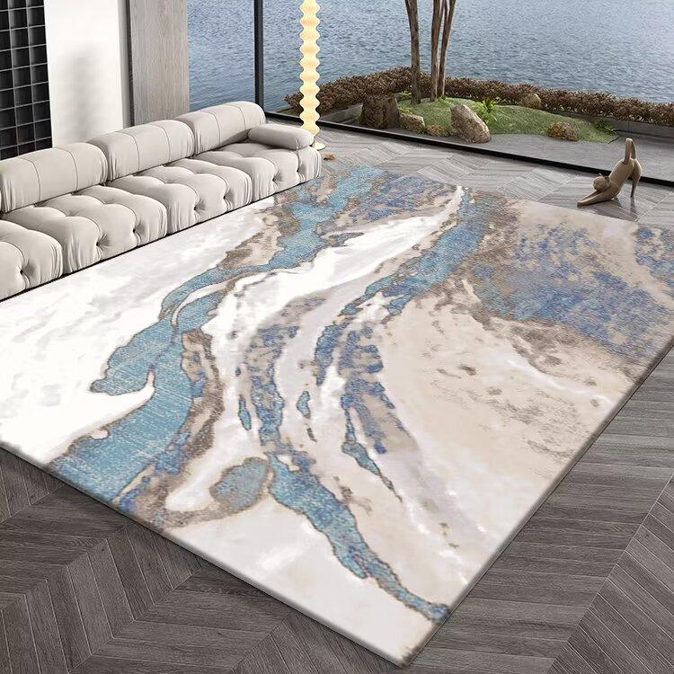 Modern Ombre Carpet Blue Brown Geometric Pattern Large Non Slip Area Rug for Living Room Sofa Home Decor