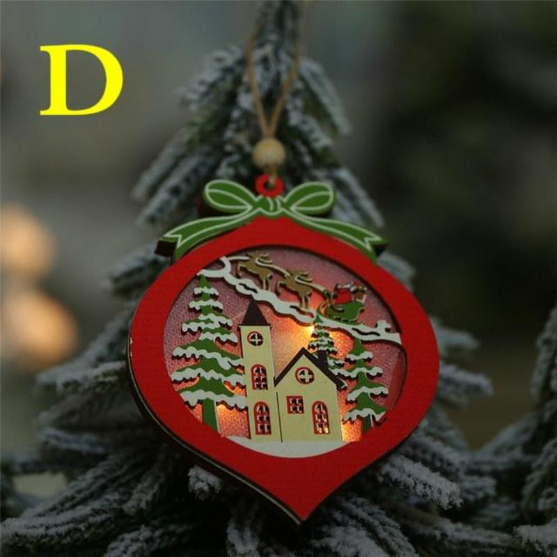LED Light Christmas Tree Star Car Wooden Pendants Ornaments Xmas DIY Wood Crafts Kids Gift for Home Christmas Party Decorations