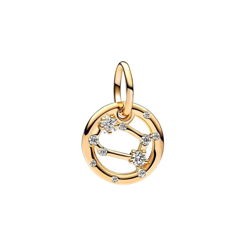 Блестящие позолоченные бусины-шармы 12 знаков зодиака с подвесками, совместимые с оригинальным медным браслетом, бусины для ожерелья, для DIY стильных украшений, подарок женщине