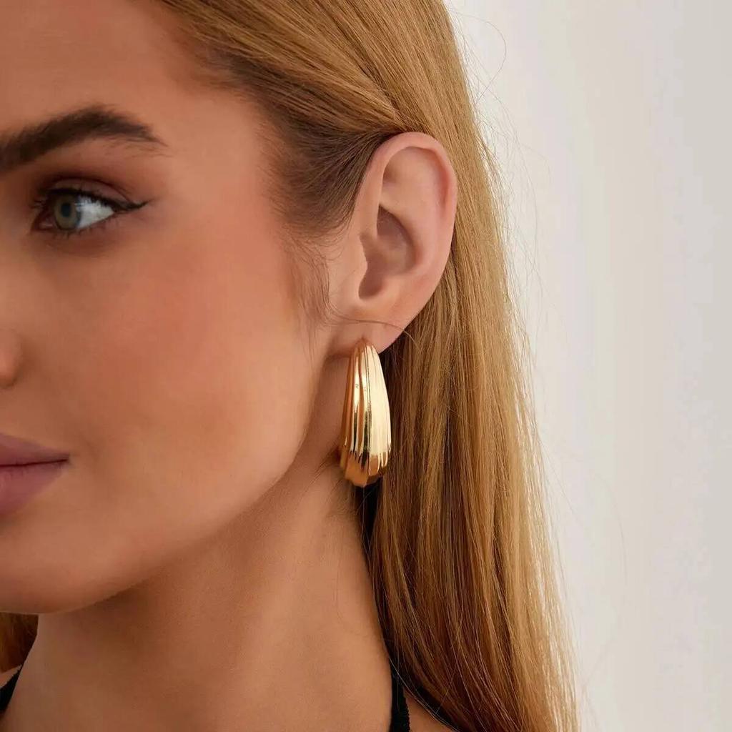 Salircon Simple Retro Half Moon Geometric Stud Earrings Elegant Gold Color Metal Piercing Earring Wedding Daily Party Jewelry
