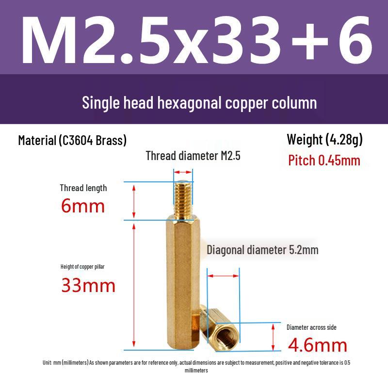 Шестигранный стойка из латуни C3604 с внутренней и внешней резьбой M2/M2.5: Шпилька-распорка для крепления камеры