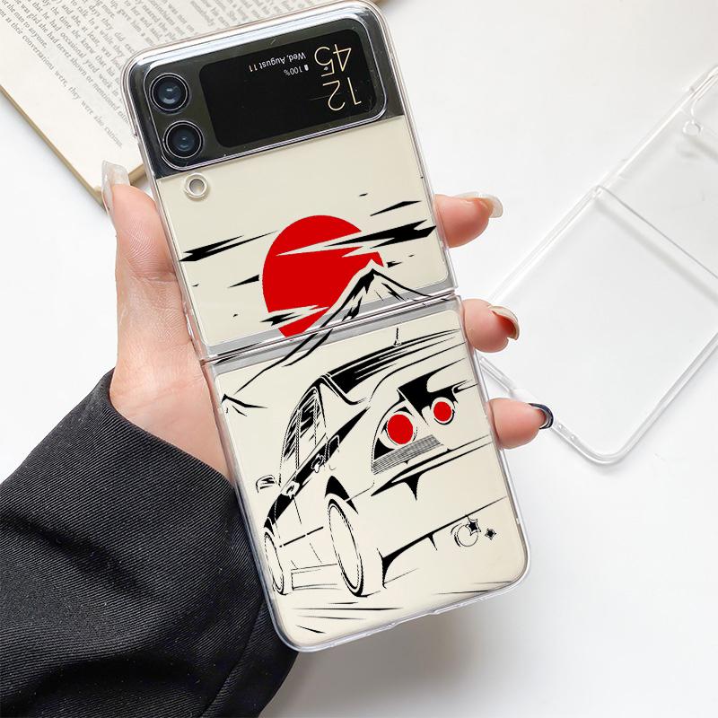 Япония JDM Спортивный Автомобиль Мода Чехол для Телефона Для Samsung Galaxy Z Flip 3 4 5 6 7 Жесткий Складной Z Flip4 Прозрачный ПК Чехол Защита Подарок