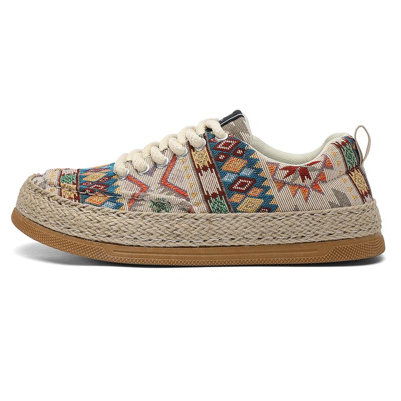 Этническая вышивка, широкий носок, повседневная обувь для мужчин, китайский стиль, лен, весенние кеды, джентльменские винтажные нарядные балетки на шнуровке