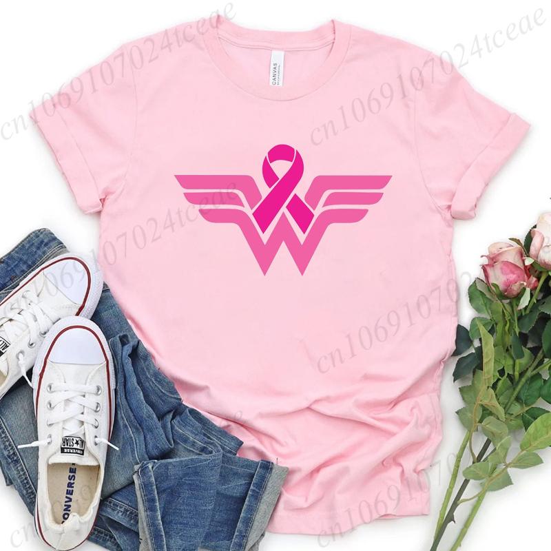 Summer Y2k Women Tshirt Cancer Ribbon Wonder Printed FeUnisex Clothing Short Sleeve Breast Cancer Awareness Tops Fighter Tees