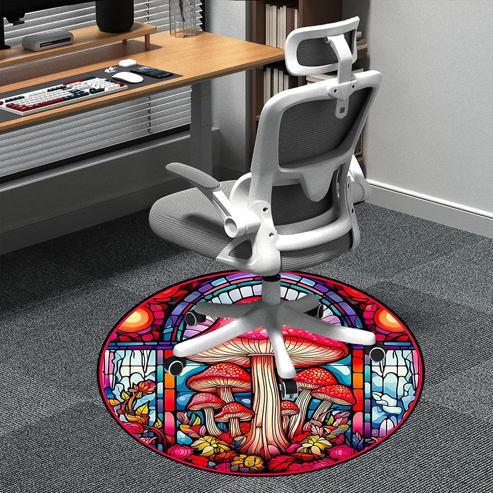 1pc Mushroom Window Office Round Area Rug, Indoor Mat Suitable ForOffice, Under Office Chairs Bedroom Living Room Home Decor, Room Deco D059