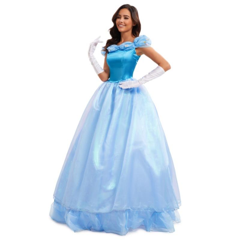 Хэллоуин Взрослое Платье для Сценического Выступления Премиум Издание Платье Принцессы Золушки Платье для Праздничной Вечеринки Синее Платье