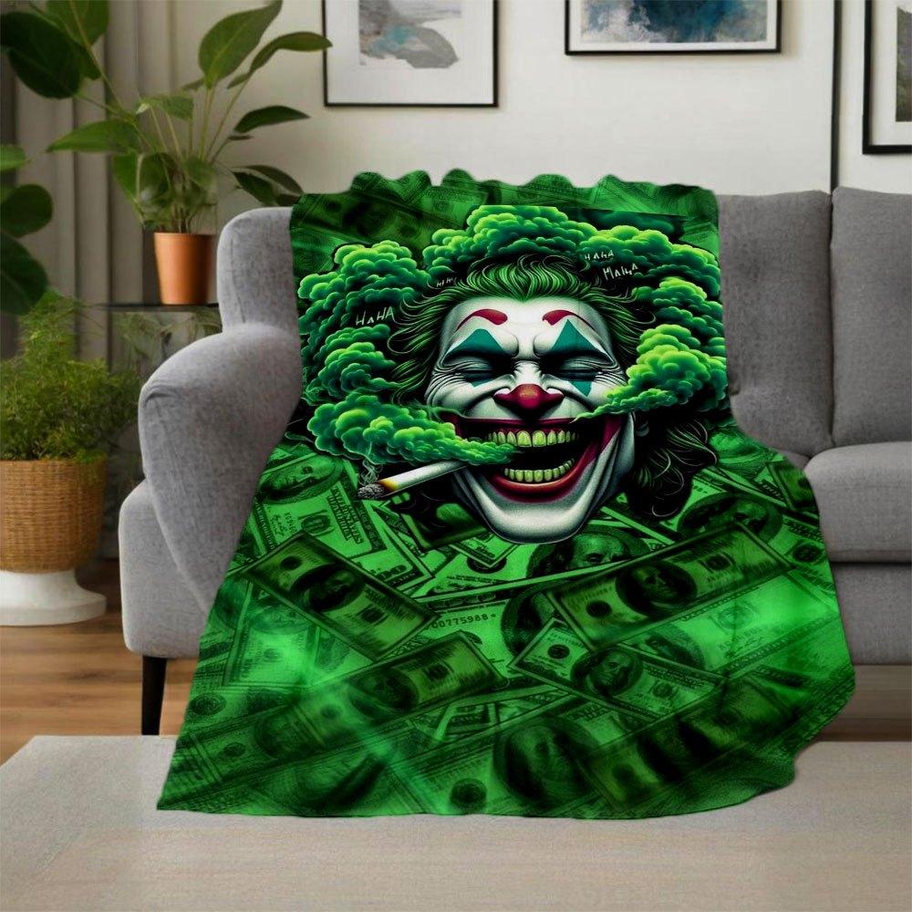 "Joker Money Green Art Print Poster"Blanket Flannel Throw Blanket for Sofa, Bed, Travel, Camping, Office