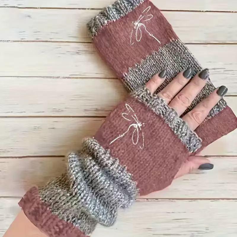Женские осенне-зимние модные вязаные вышитые перчатки