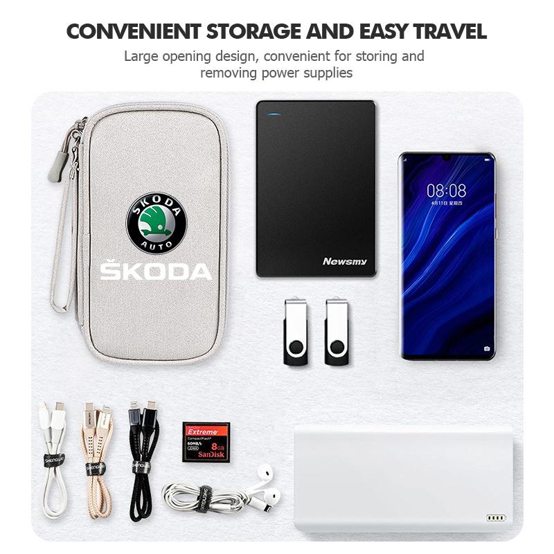 rjhwp8 Car Styling Digital Storage Bag Oxford Cloth Cable Tools Travel Purse For Skoda Kodiaq Fabia Kamiq Karoq Octavia 2 3 Rapid Scala