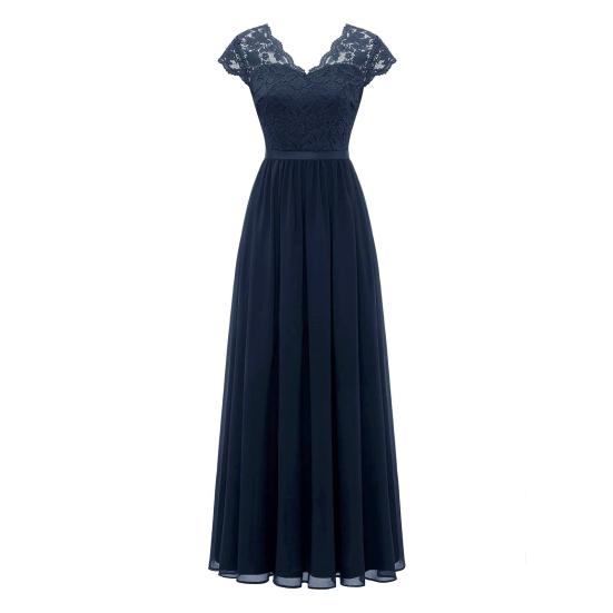 Women's Lace V-Neck Evening Dress Long A-Line Chiffon Bridesmaid Dress Mother of The Bride Wedding Guest Maxi Dress for Party Prom