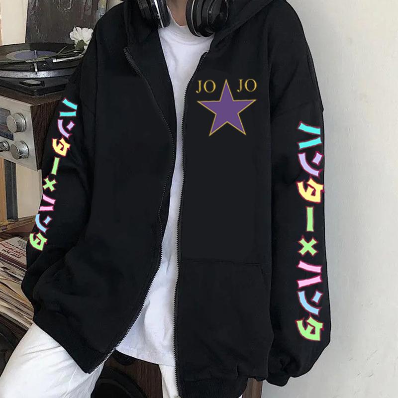 Аниме JoJo's Bizarre Adventure Толстовки с капюшоном для мужчин и женщин, Горячая манга, Толстовки на молнии больших размеров, Свитшот, Уличная одежда Харадзюку, Куртка на молнии