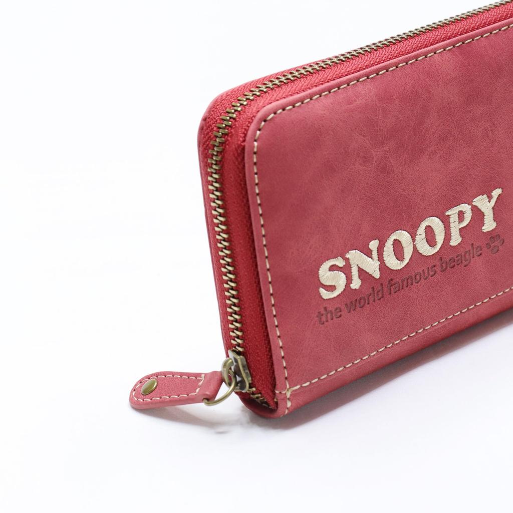 Женский длинный кошелек Snoopy с молнией по периметру, популярный персонаж Snoopy с вышитой короной (красный)