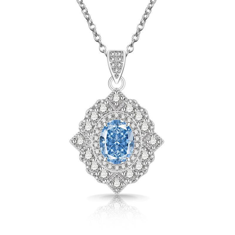 2026 Colored Treasure Ice Flower Cut Pigeon Egg Necklace Fashionable Luxury Inlaid High Carbon Diamond Electroplated Real Gold Pendant