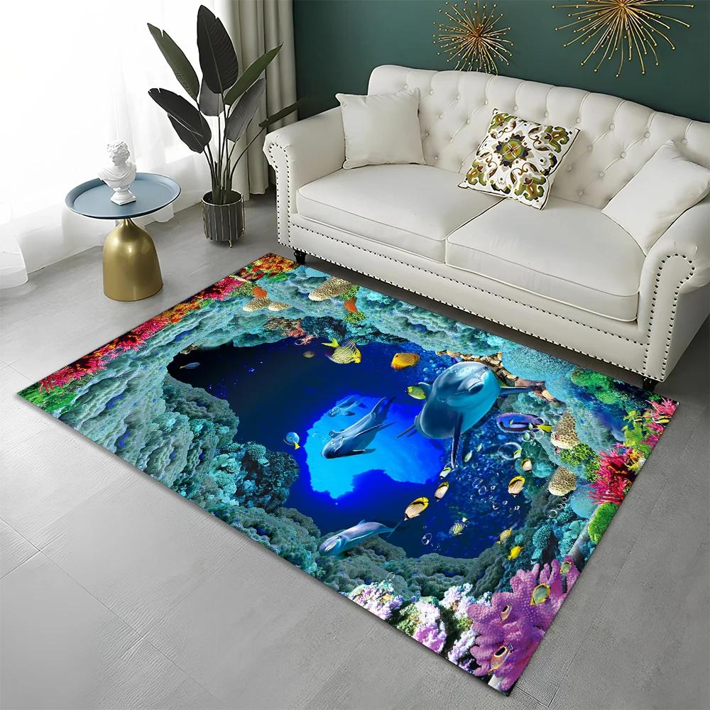 3D ковер-иллюзия морского дна, подводный мир, для дома, гостиной, спальни, дивана, коврик-дверной коврик, декор, детский коврик, нескользящий напольный коврик