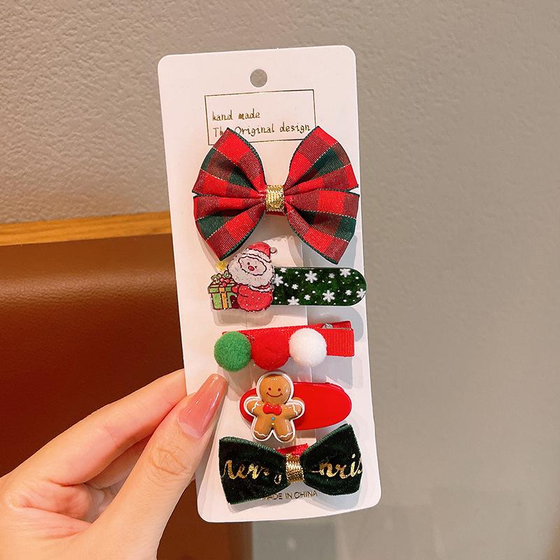 Christmas Hair Accessories Set for Kids: Cute Cartoon Hair Clips & Ties for Little Girls