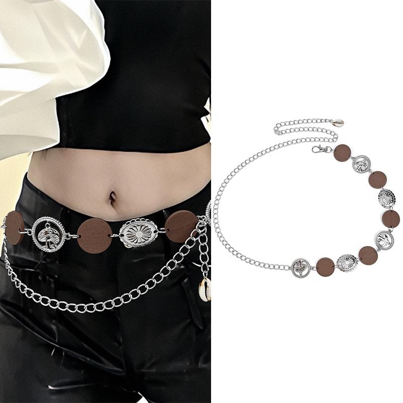 Vintage Adjustable Female Waist Chain Fashion Punk Star Planet Pendant Metal Waist Belt Dress Suit Jeans Waistband Decoration