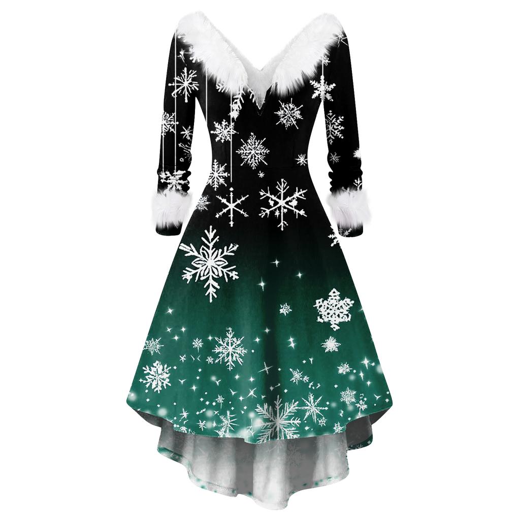 Женское модное повседневное приталенное платье с рождественским принтом для вечеринки с длинными рукавами