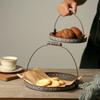 Уникальный металлический поднос для сервировки в стиле винтаж, блюдо для подачи хлеба с ручками, круглый поднос для фруктов, идеально для гастрономической фотографии