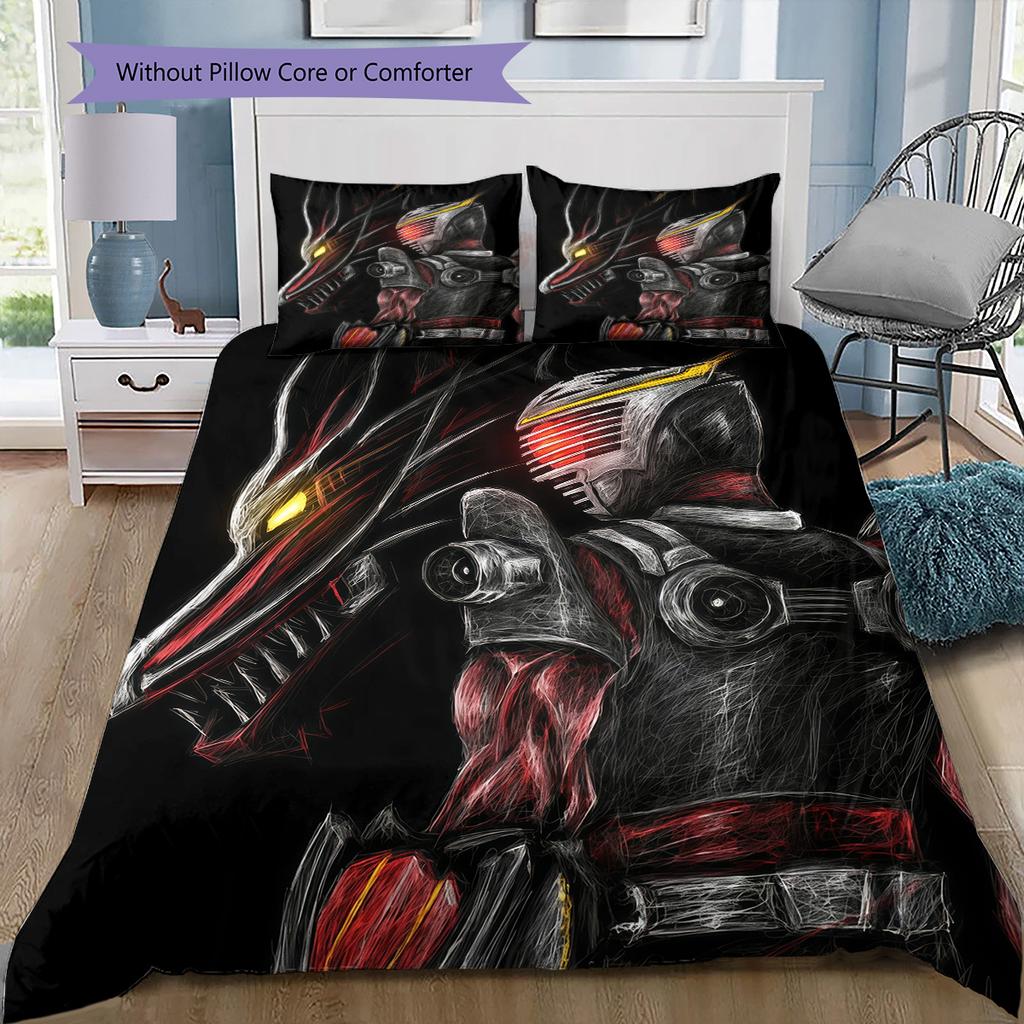Kamen Rider Characters Bedding Set, 1 Duvet Cover & 2 Pillowcases, Home Decor, Perfect Gift for Tokusatsu Fans