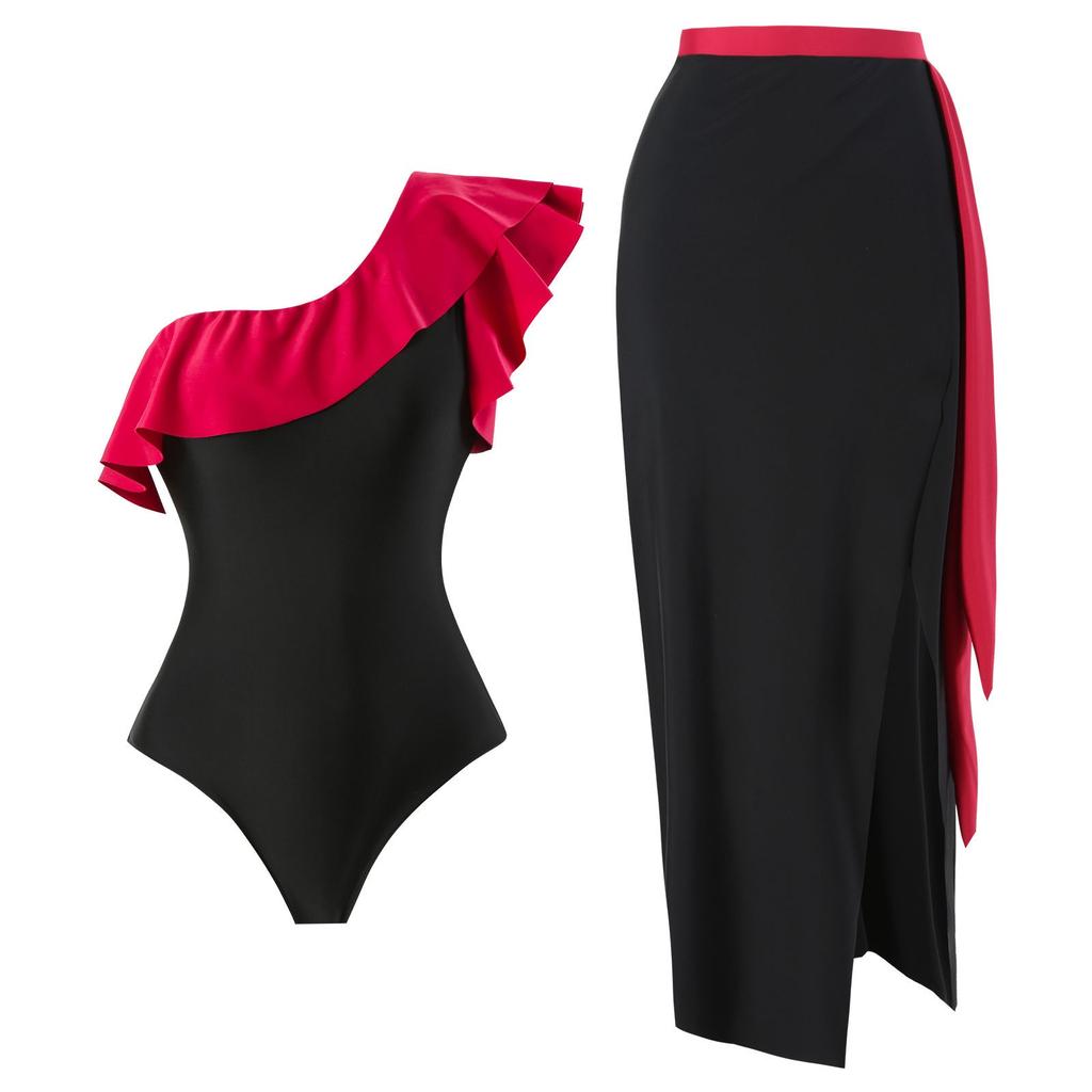 Женский сексуальный приталенный комплект из двух частей с купальником с принтом и длинной юбкой