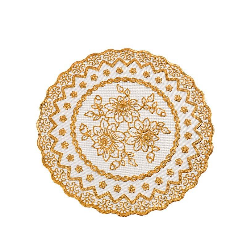 10Cm round PVC placemat hollow bronzing dining table mat non-slip mat heat insulation tableware plate mat