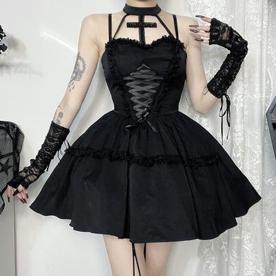 AltGoth Fairycore Гранж Принцесса Платье Женщины Y2k Mall Готический Уличная Элегантный Кружева Лоскутное Бандаж Корсет Платье Праздничная Одежда
