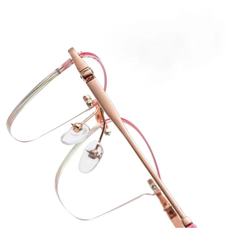 Металлические очки для чтения без оправы с необработанным краем, ультралегкая розовая оправа, очки для пресбиопии, очки с высоким разрешением и защитой от синего света