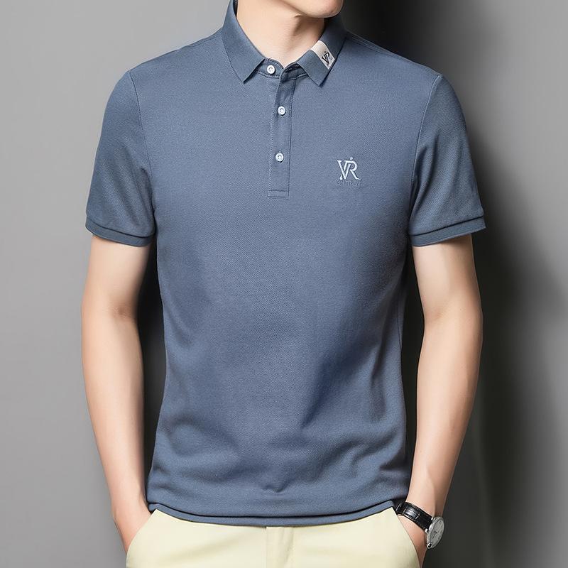 Футболка с короткими рукавами из хлопка с вышивкой, мужская летняя тонкая легкая повседневная деловая рубашка поло, облегающая футболка с лацканами