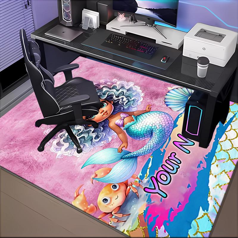1PC Custom Name Mermaid Fantasy Cover Theme Floor Mat Ideal for Living Room, Game Rooms, Office, Bedroom Floor Mat Playful Design