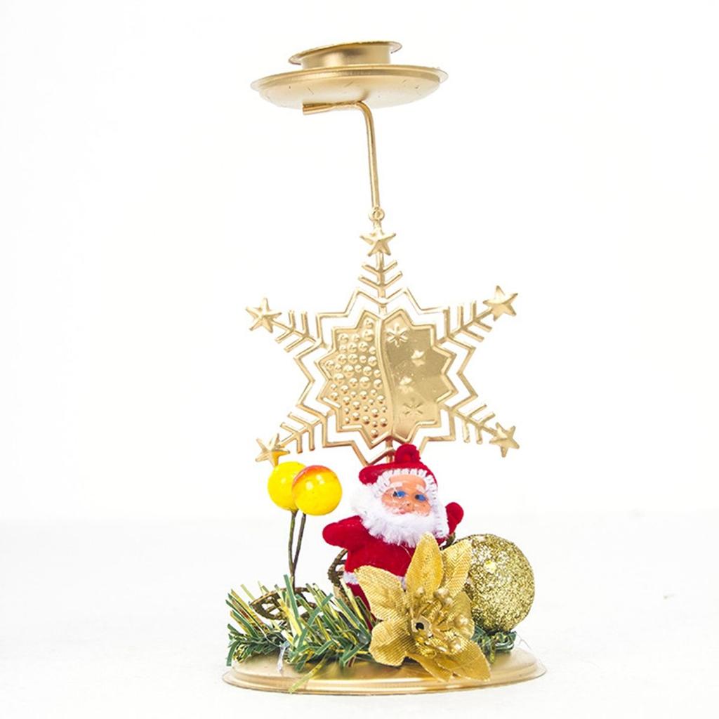Metal Snowflake Santa Claus Candlestick Stand Candle Holder Christmas Ornament Candle Pillar
