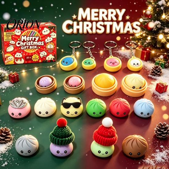 Рождественская подарочная коробка с пельменями Merry Box, Рождественский календарь ожидания с игрушками-антистресс для снятия напряжения, 24 дня, игрушка-паровой пирожок, мягкие игрушки