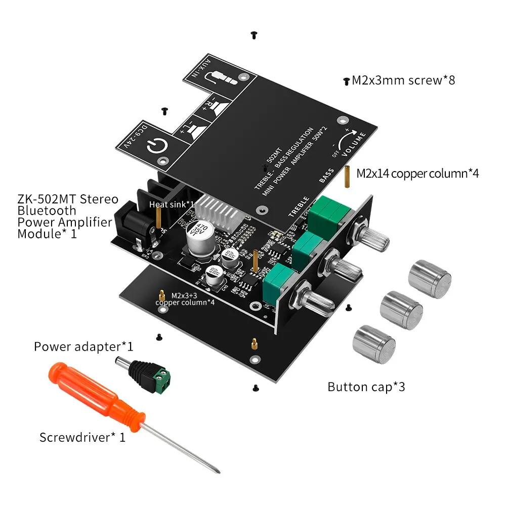 ZK-502MT 2.0 Стерео Bluetooth Аудио Цифровой HIFI Усилитель Плата Модуль 50 Вт * 2 Высокие и Низкие Басы