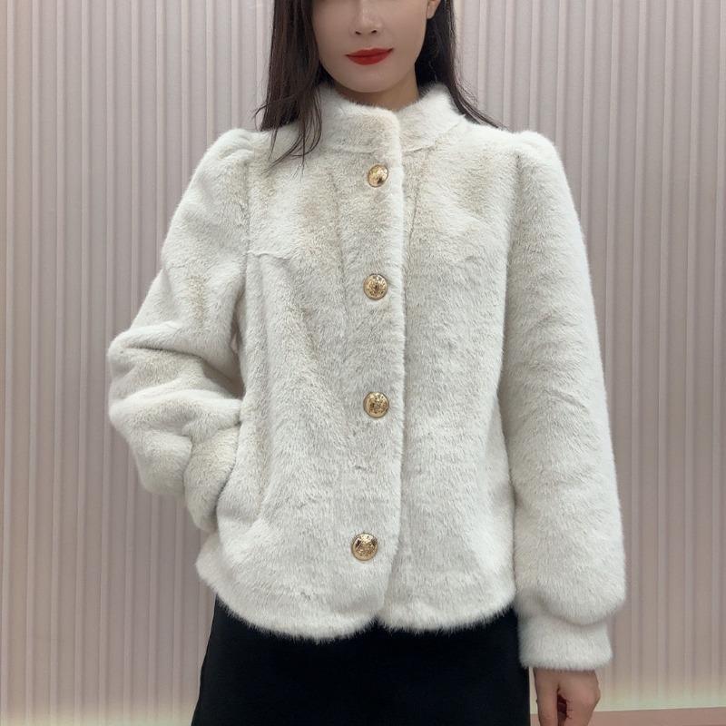 Теплая Утолщенная Короткая Норковая Шуба с Длинным Рукавом, Воротником-стойкой, Универсальная Осенне-Зимняя Верхняя Одежда