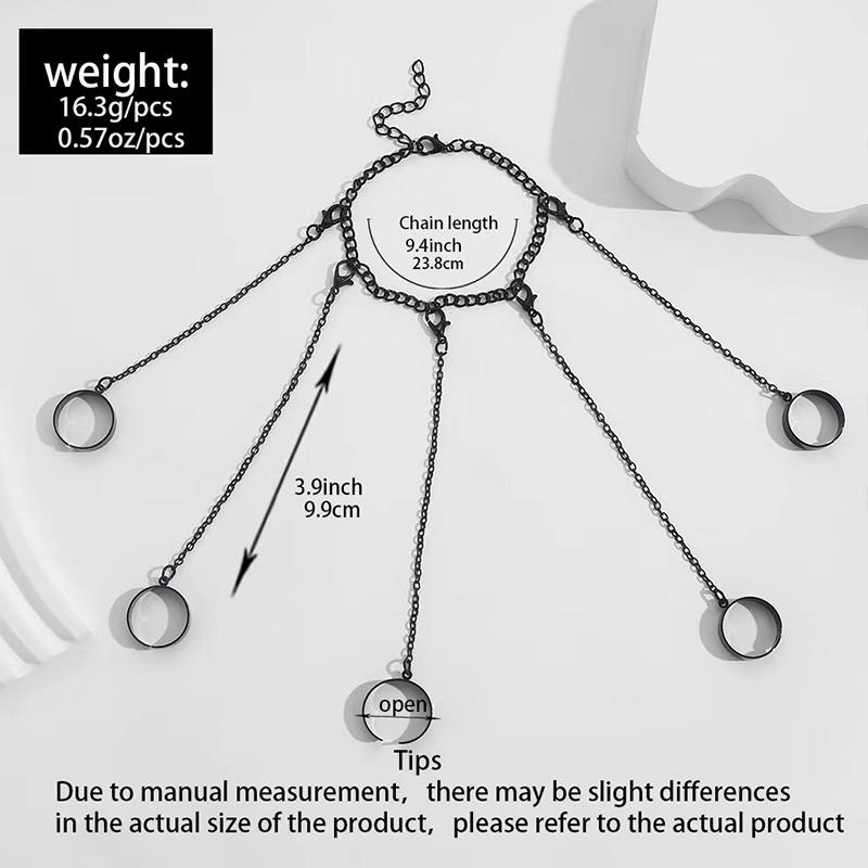 Панк Геометрический Черный Цвет Цепочка Браслет на Запястье Кольцо Для Женщин Мужчин Открытое Кольцо Медная Звеньевая Цепочка Девочки Крутой Дизайн Модные Украшения