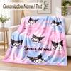 Kuromi Custom Name Flannel Throw Blanket Soft Warm for Sofa Bed Indoor Home Use