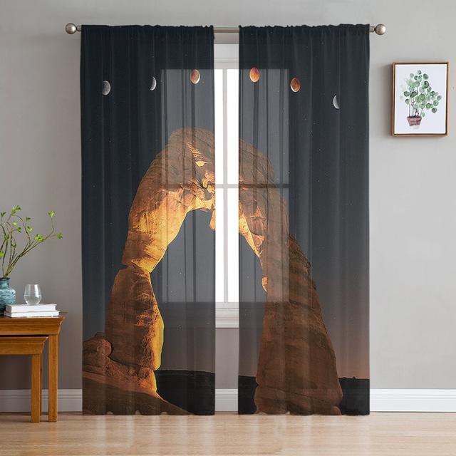 Arch Flowers Sea Printed Curtains Drape Sheer Tulle Home Decoration Living Room Bedroom Cortinas Chiffon Window Curtains