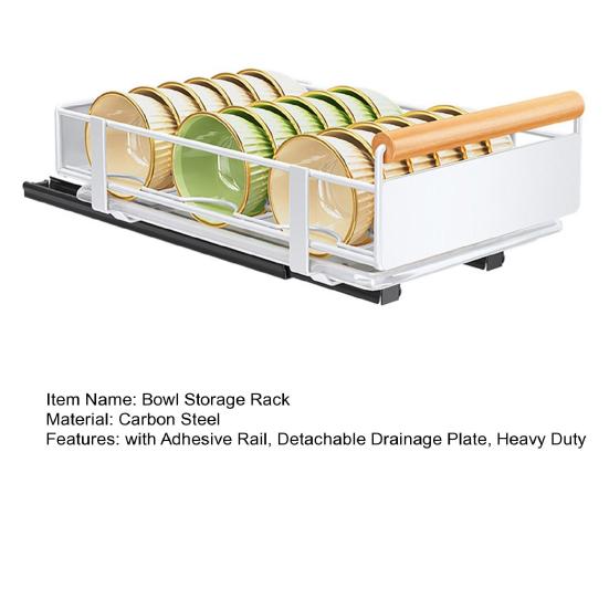 Полка для хранения чаш и блюд Большая вместимость с клейкой направляющей Выдвижной выдвижной ящик Органайзер для шкафа Съемная дренажная пластина Выдвижная выдвижная панель для тяжелых условий эксплуатации