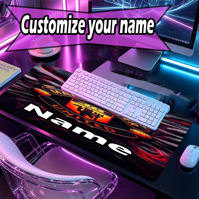 Custom Name Personalized Manchester Football F.C Pattern Mousepad, Laptop PC Desk Mat, Decorative Desk Mat for Home Keyboard Pad Gift