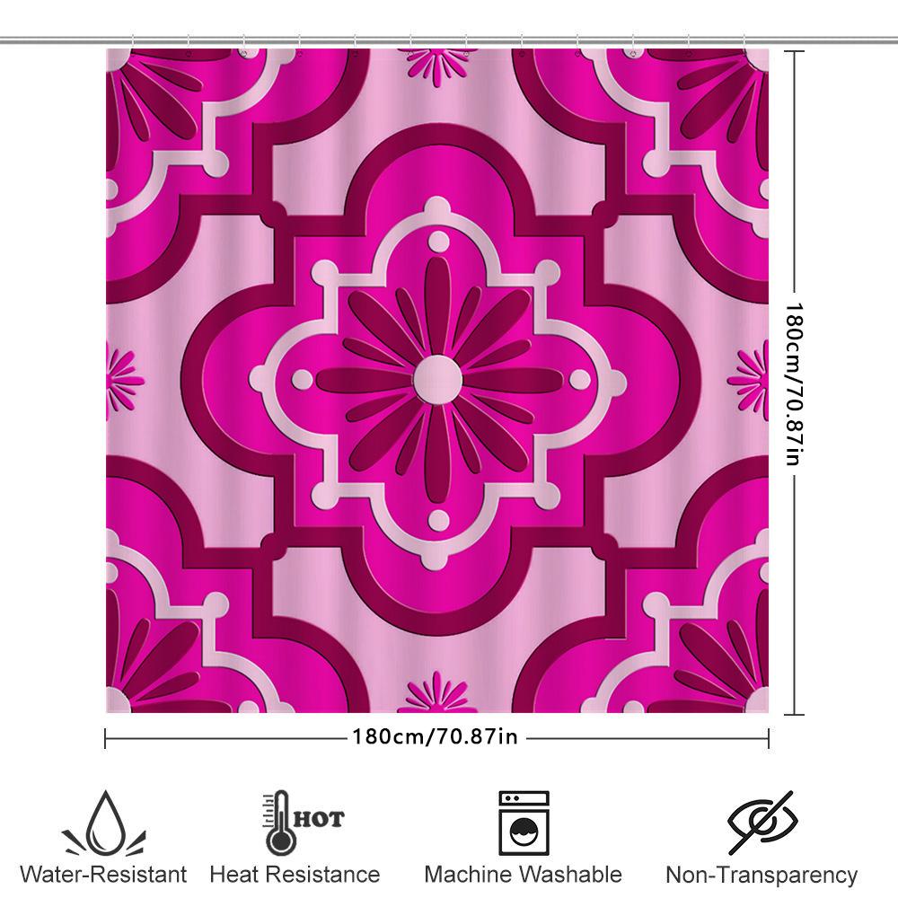 Pink White Geometric Shower Curtain 3D Printed Bathroom Decor Waterproof Fabric Shower Curtains for Home Kitchen Bath Tub Size A