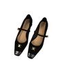 French medium high heel black Mary Jane single shoes women's shoes 2024 new spring, autumn and winter square head temperament evening shoes