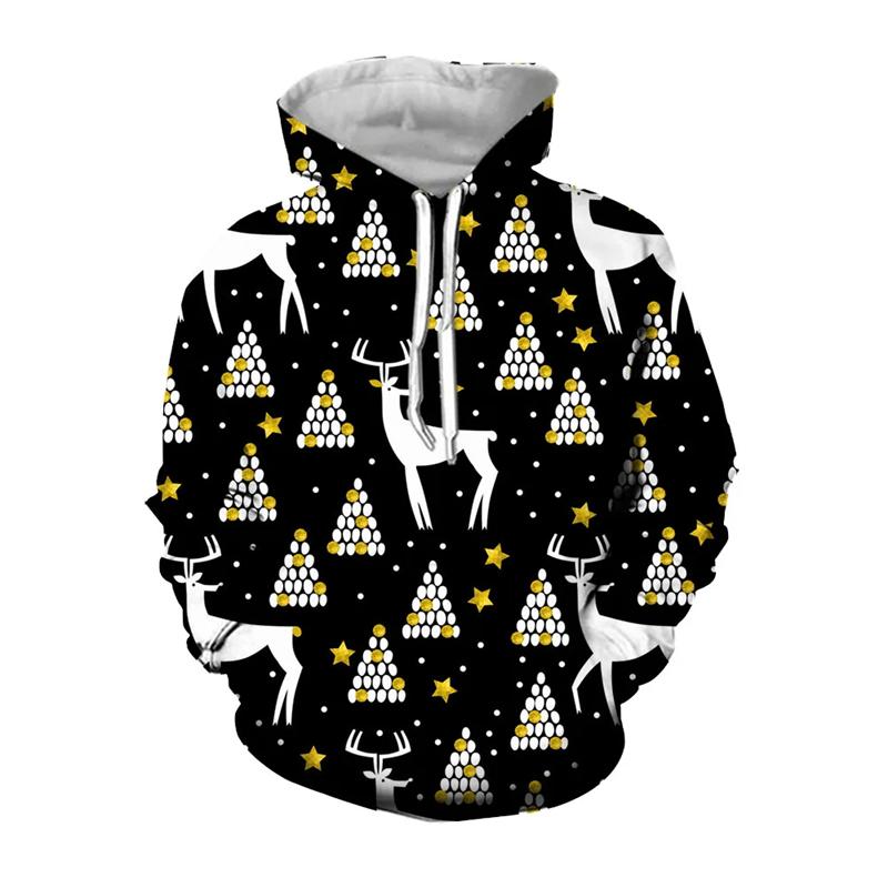 Christmas Reindeer Snowflake Graphic Sweatshirts Ornament Xmas Tree Elk 3D Printed Hoodies For Men Casual Woemn Y2k Pullovers