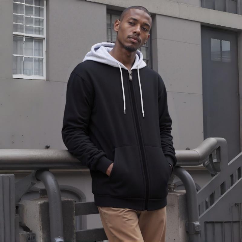 Men's Zip-Up Hoodie Sweatshirt Casual Fleece Jacket with Drawstring Hood Front Pockets Comfortable Streetwear for Autumn & Winter