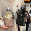 Плоская квадратная прозрачная бутылка для воды, портативная дорожная столовая с регулируемым ремешком, элегантная тонкая бутылка для спорта, кемпинга